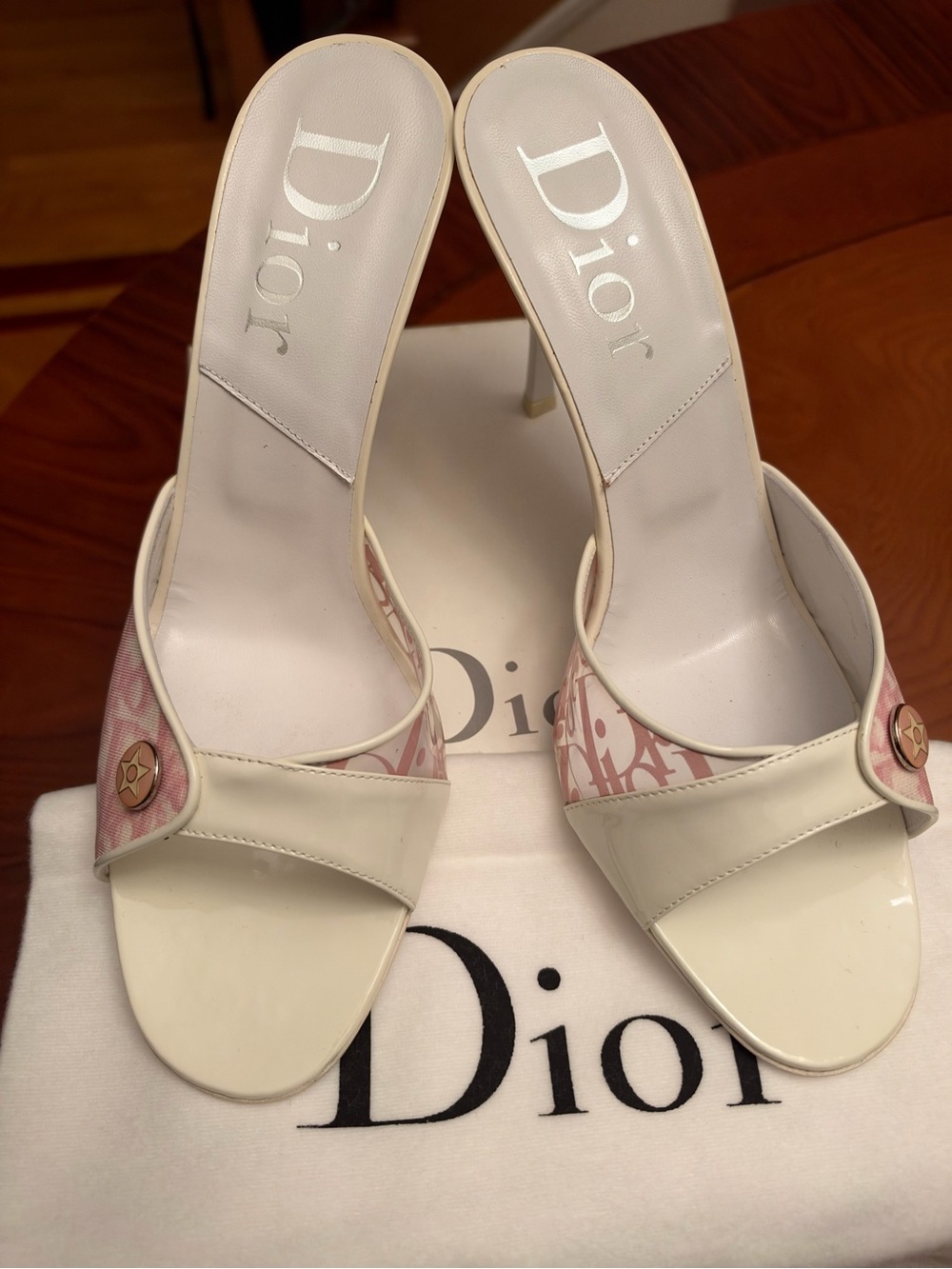 Dior White and Pink Slip-On Stiletto Heels